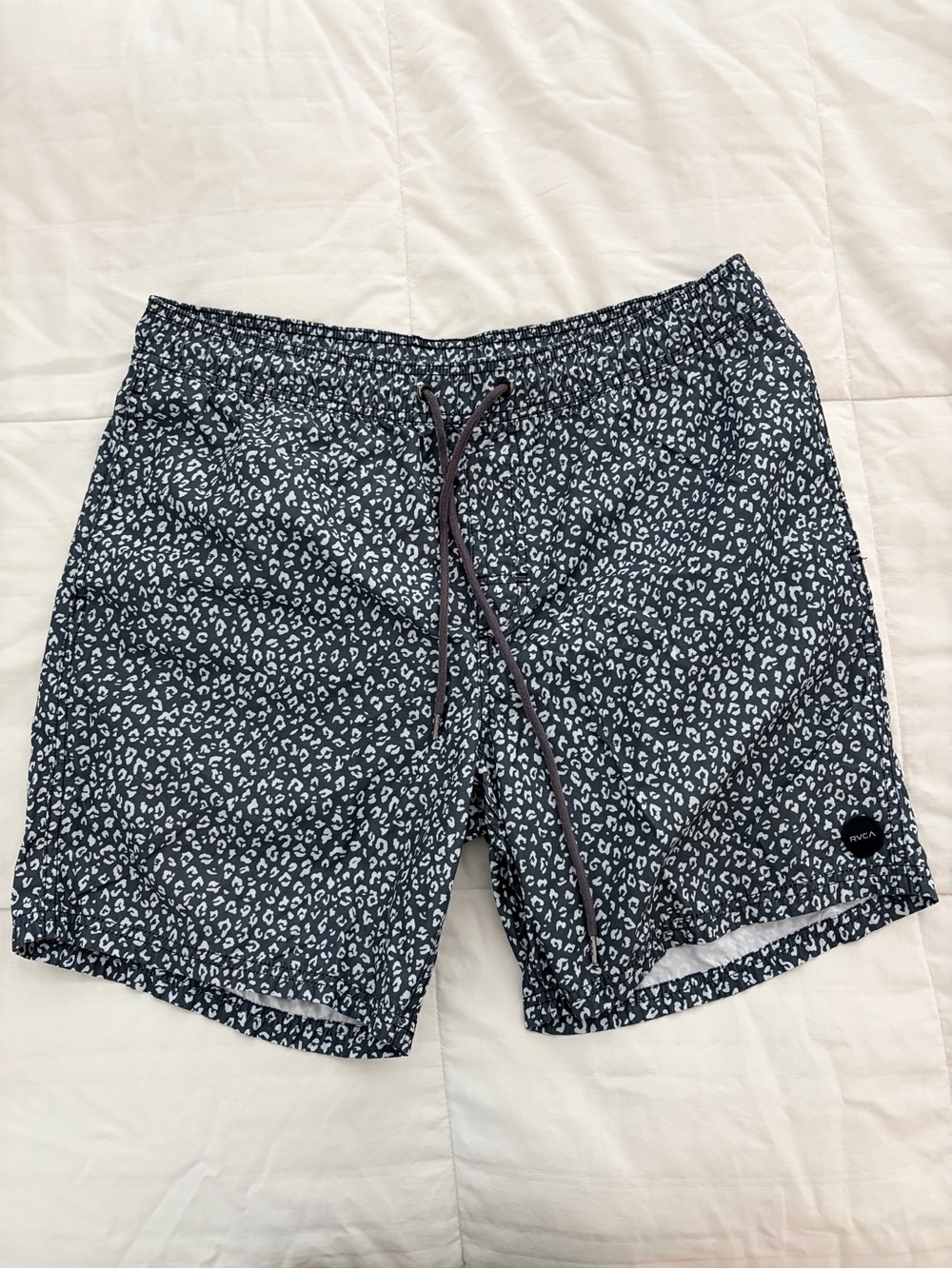 RVCA Navy and Light Gray Leopard-Print Swim Trunks